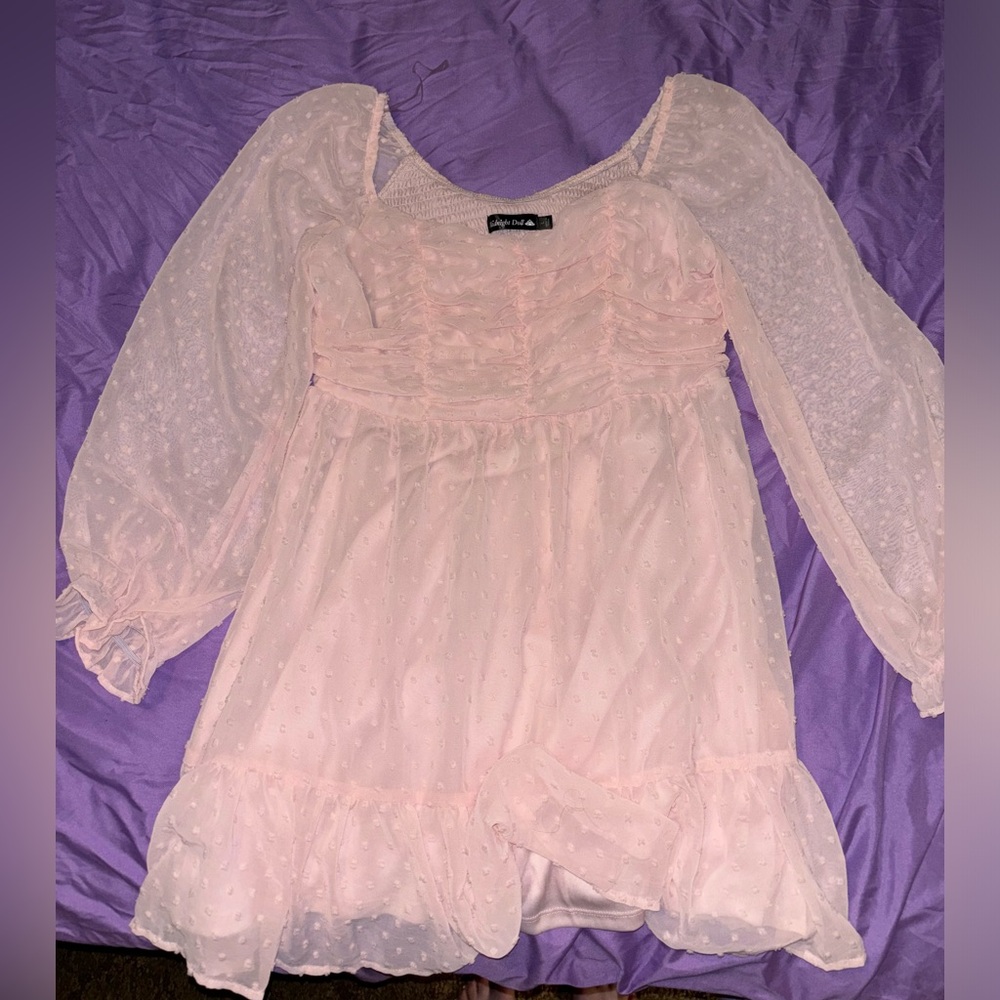 Blush Pink Dress with Textured Dots
